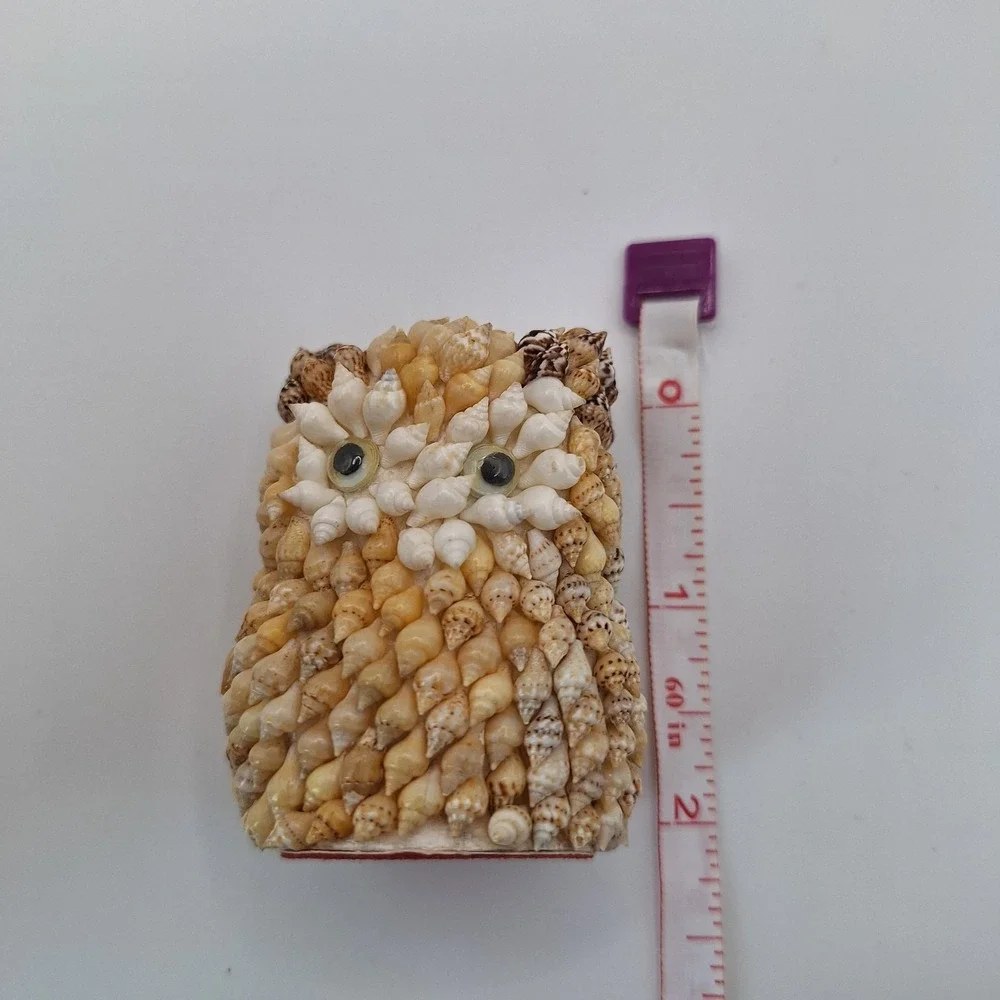 Seashell Owl Handcrafted Folk Art Figurine Vintage Beach Decor Shelf 2